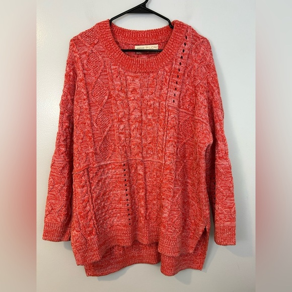 Pilcro/Anthropolgie Oversized Jasmine Cable Knit Tunic Sweater Red Size Medium - Picture 2 of 16
